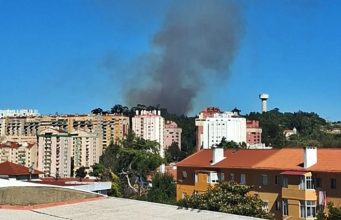 Incêndio em zona de mato na Tapada das Mercês mobiliza 37 bombeiros